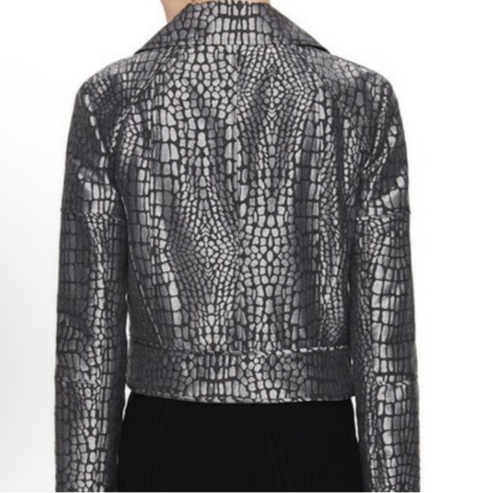 Diane Von Furstenberg Angie Alligator Print Jacquard Moto Jacket - Picture 11 of 11